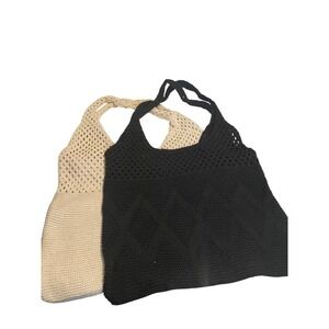 Handmade Crochet Hobo Style Bags (2) In Black And Beige